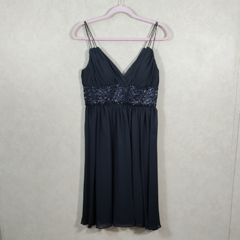 D158 Xscape by Joanna Chen black chiffon cocktail dress 6P NEW